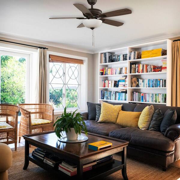 Hampton Bay Wellston II 44 In. Indoor LED Bronze Dry Rated Downrod Ceiling Fan With Light Kit And 5 Reversible Blades