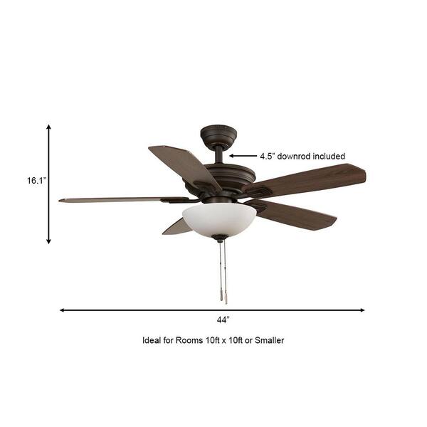 Hampton Bay Wellston II 44 In. Indoor LED Bronze Dry Rated Downrod Ceiling Fan With Light Kit And 5 Reversible Blades