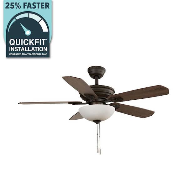 Hampton Bay Wellston II 44 in. Indoor LED Bronze Dry Rated Downrod Ceiling Fan with Light Kit and 5 Reversible Blades