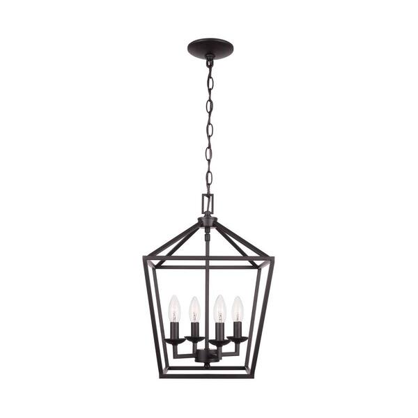 Home Decorators Collection Weyburn 4-Light Bronze Farmhouse Chandelier Light Fixture With Caged Metal Shade