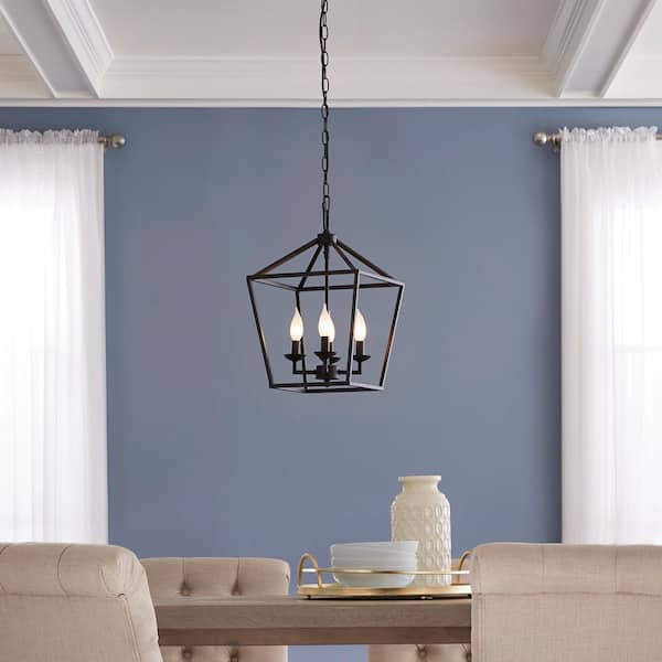 Home Decorators Collection Weyburn 4-Light Bronze Farmhouse Chandelier Light Fixture with Caged Metal Shade