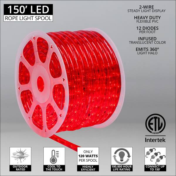 Wintergreen Lighting 150 Ft. LED Red Rope Light Kit