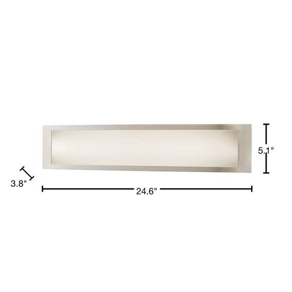 Hampton Bay Woodbury 24.6 In. 1-Light Brushed Nickel Integrated LED Bathroom Vanity Light Bar With Frosted Acrylic Shade