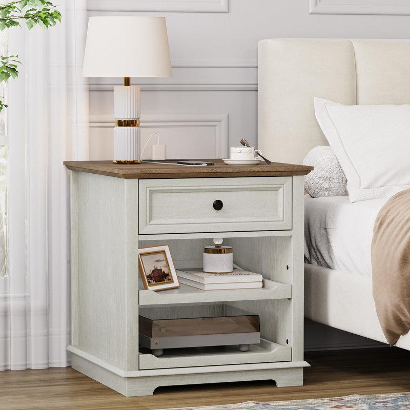 Wayfair 1 Drawer Nightstands with Storage Tray and Built-in Charging Station