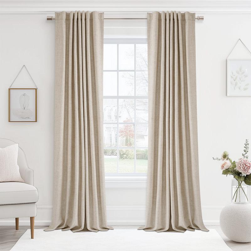 Wayfair 100% Blackout Linen Textured Curtains Solid Thermal Insulated Drapes For Bedroom Living Room (50" Wide 2 Panels Set)