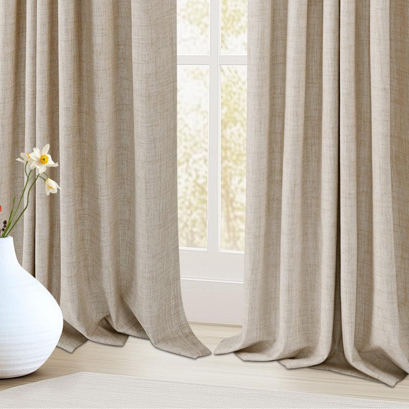 Wayfair 100% Blackout Linen Textured Curtains Solid Thermal Insulated Drapes For Bedroom Living Room (50" Wide 2 Panels Set)