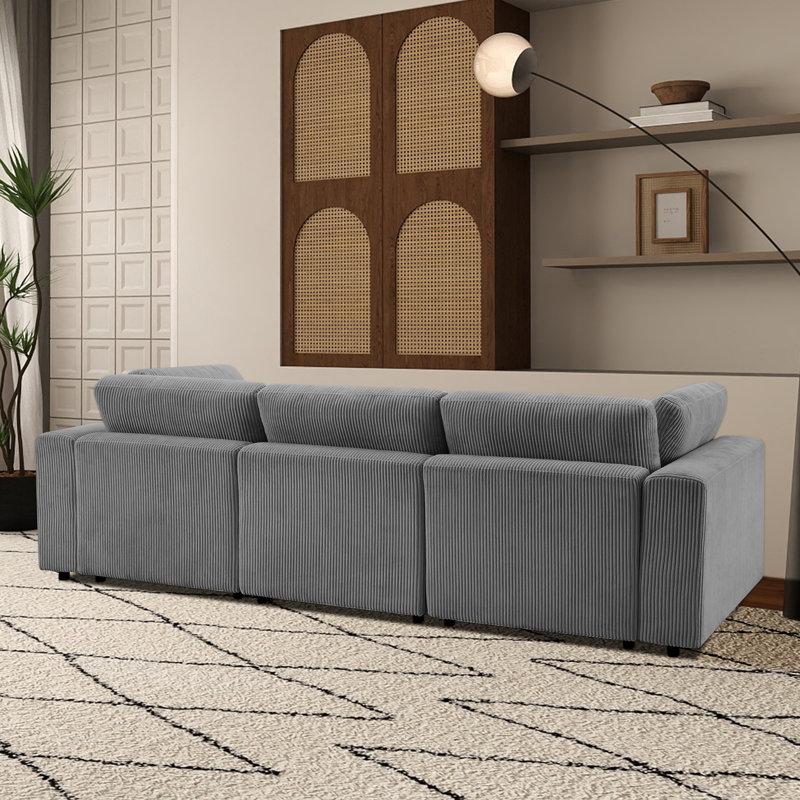 Wayfair 105" Corduroy 3-Seater Sofa with Lumbar Pillow & Toss Pillows