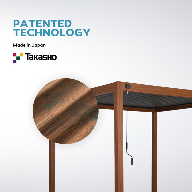 Wayfair 111S Takasho Wood Grain Aluminum Pergola With Adjustable Rainproof Louver