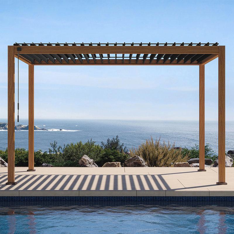 Wayfair 111S Takasho Wood Grain Aluminum Pergola with Adjustable Rainproof Louver
