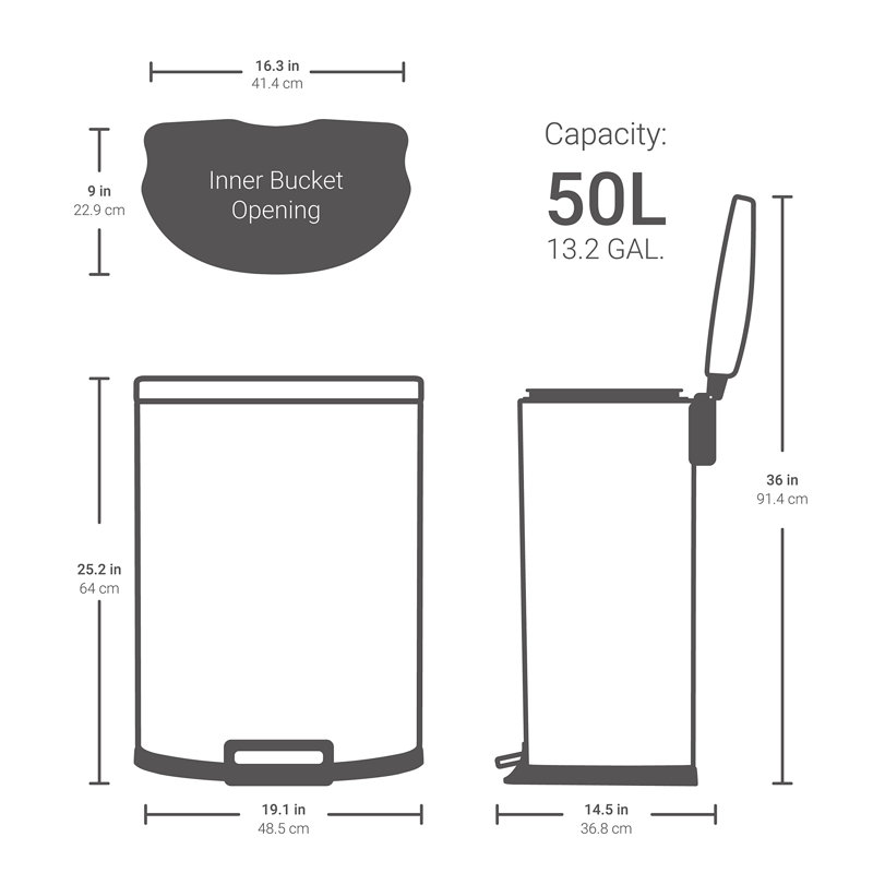 Wayfair 13.2 Gallon Stainless Steel D-Shape Step On Trash Can