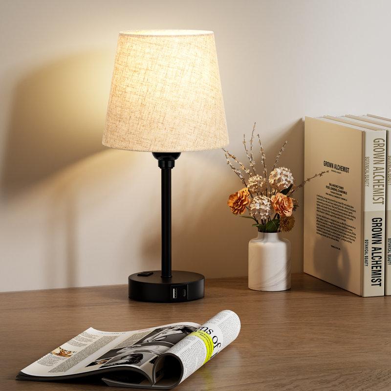 Wayfair 15'' Minimal Table Lamp Set With Touch Control AC Outlet And USB A&C Ports (Set Of 2)