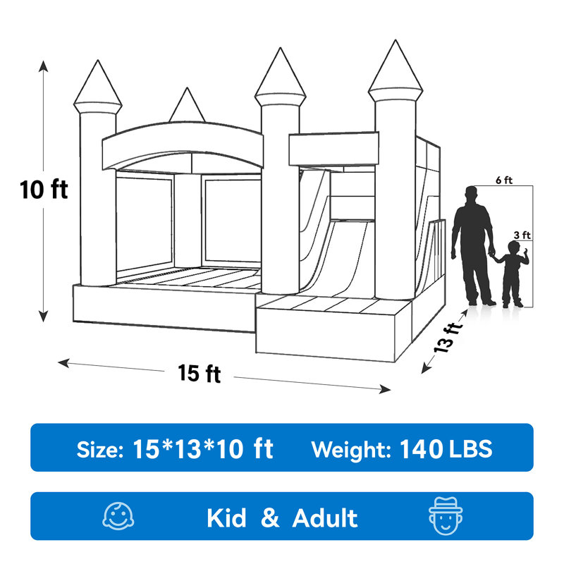Wayfair 15' X 13' PVC White Bounce House With Slide And Air Blower