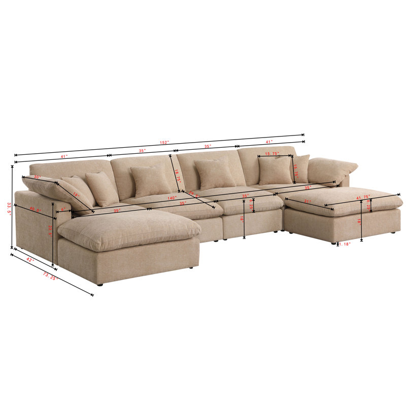 Wayfair 155.7" U Shape Sectional Sofa Cloud Couch With Removable Ottomans