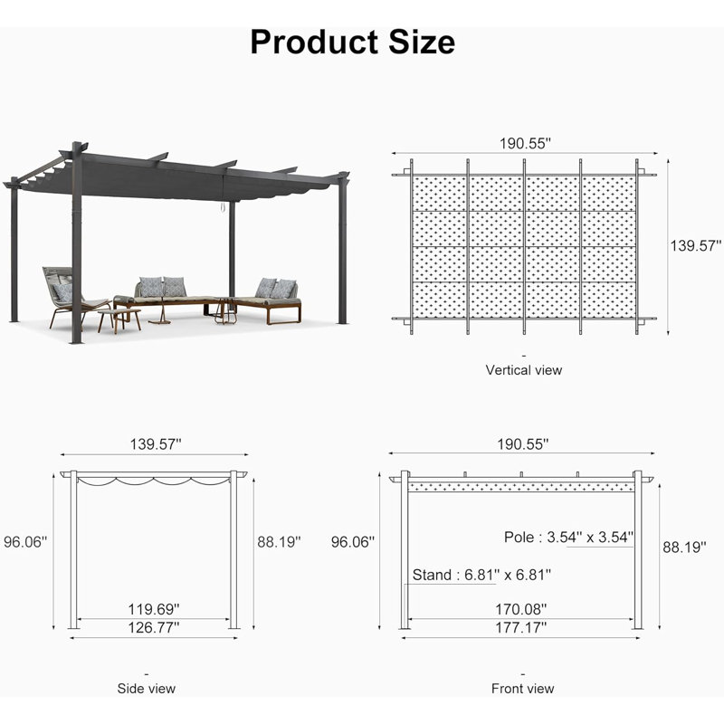 Wayfair 16 Ft. W X 12 Ft. D Aluminum Pergola With Canopy