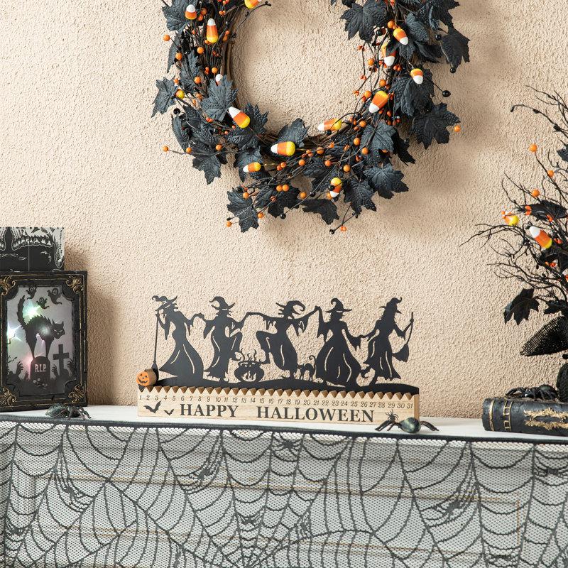 Wayfair 18"L Halloween Wooden & Metal Dancing Witch Silhouette Countdown Table Sign
