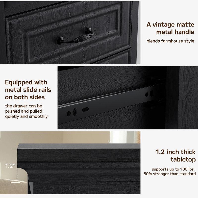 Wayfair 18"W Farmhouse Nightstand Bedroom Storage Cabinet Modern End Table With Charging Station Open Compartments And 2 Drawers Suitable For Bedroom Living Room And Office Black