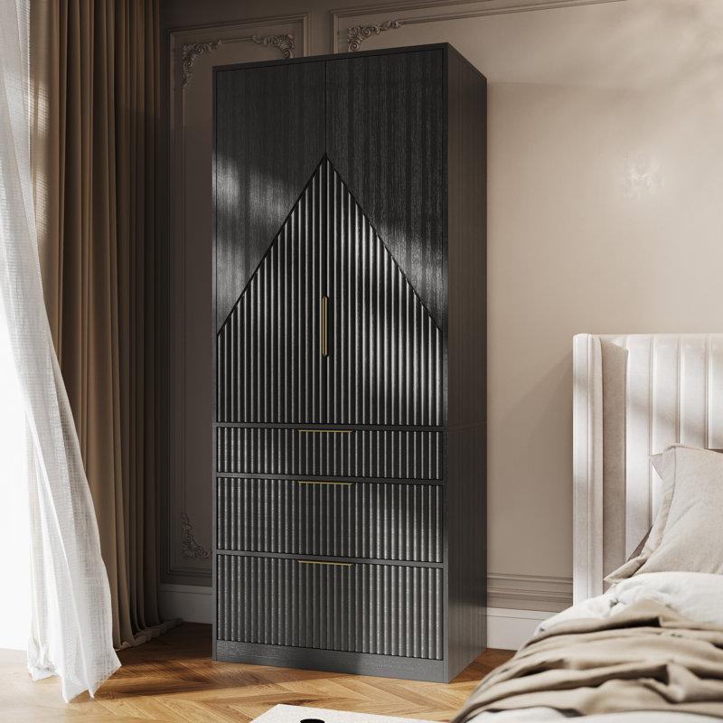 Wayfair 2 Doors Armoire Wardrobe With Three Large Drawers And Hidden Storage