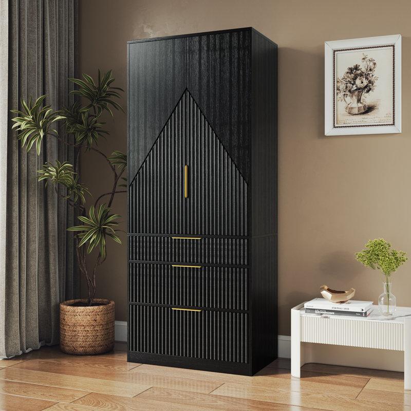 Wayfair 2 Doors Armoire Wardrobe With Three Large Drawers And Hidden Storage