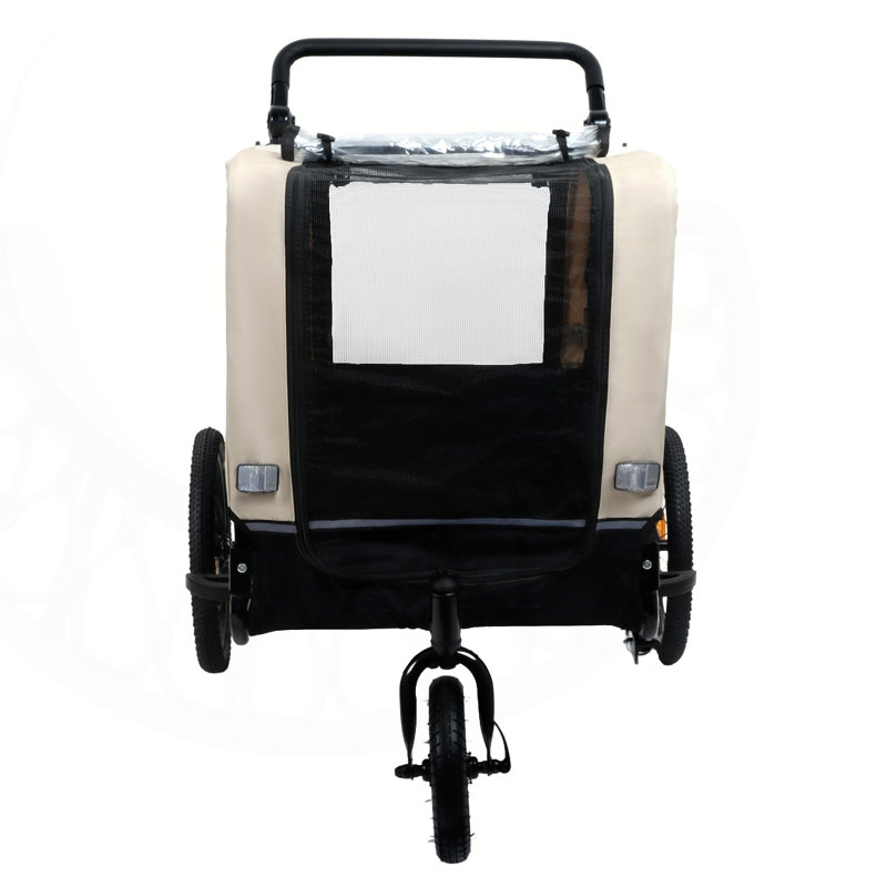 Wayfair 2-in-1 Bike Trailer & Push Cart For Pets - Detachable Hitch All-Terrain Wheels Quick Release Non-Slip Floor Internal Leash 88 Lbs Capacity Black-Beige