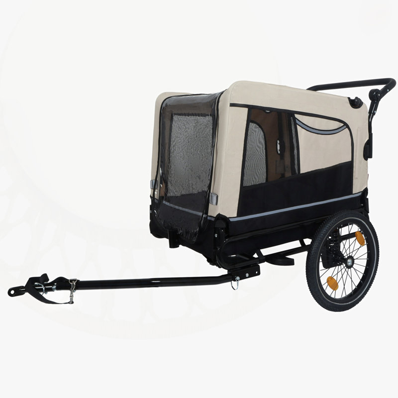 Wayfair 2-in-1 Bike Trailer & Push Cart For Pets - Detachable Hitch All-Terrain Wheels Quick Release Non-Slip Floor Internal Leash 88 Lbs Capacity Black-Beige