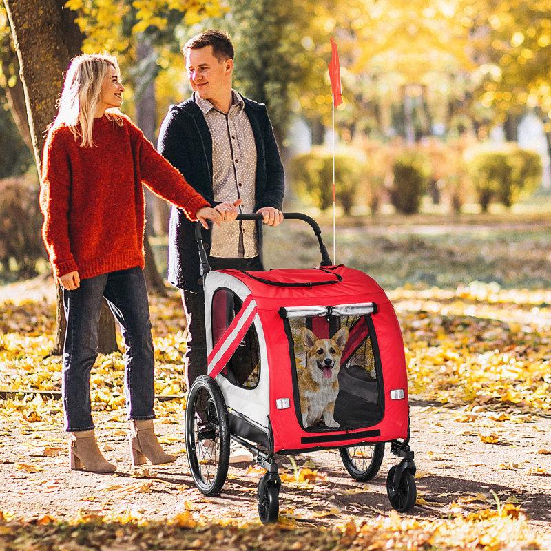 Wayfair 2-in-1 Pet Bike Trailer And Stroller For Small Dogs Weather-Resistant And Highly Visible Red