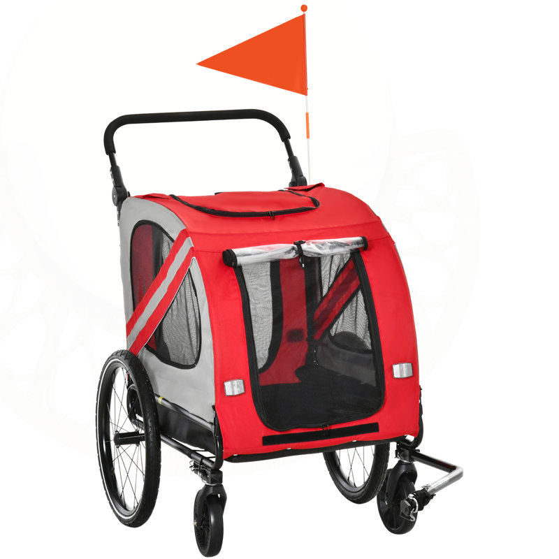 Wayfair 2-in-1 Pet Bike Trailer and Stroller for Small Dogs Weather-Resistant and Highly Visible Red