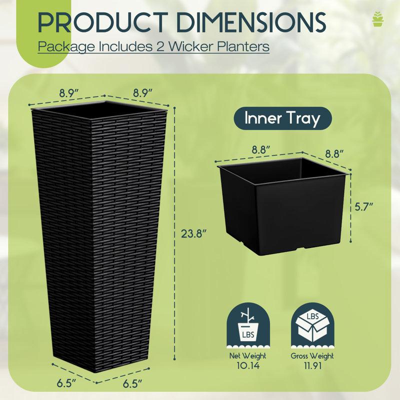 Wayfair 2-piece Premium Imitation Rattan Plastic Planters With Drainage Holes Tall Planter Pots For Indoor & Outdoor Use