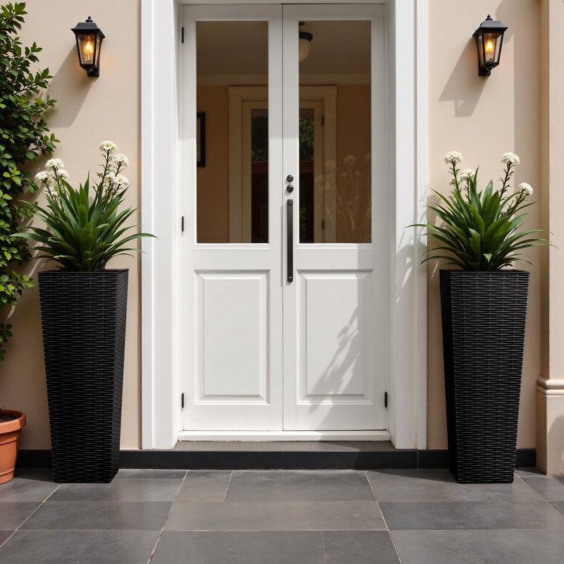Wayfair 2-piece Premium Imitation Rattan Plastic Planters With Drainage Holes Tall Planter Pots For Indoor & Outdoor Use