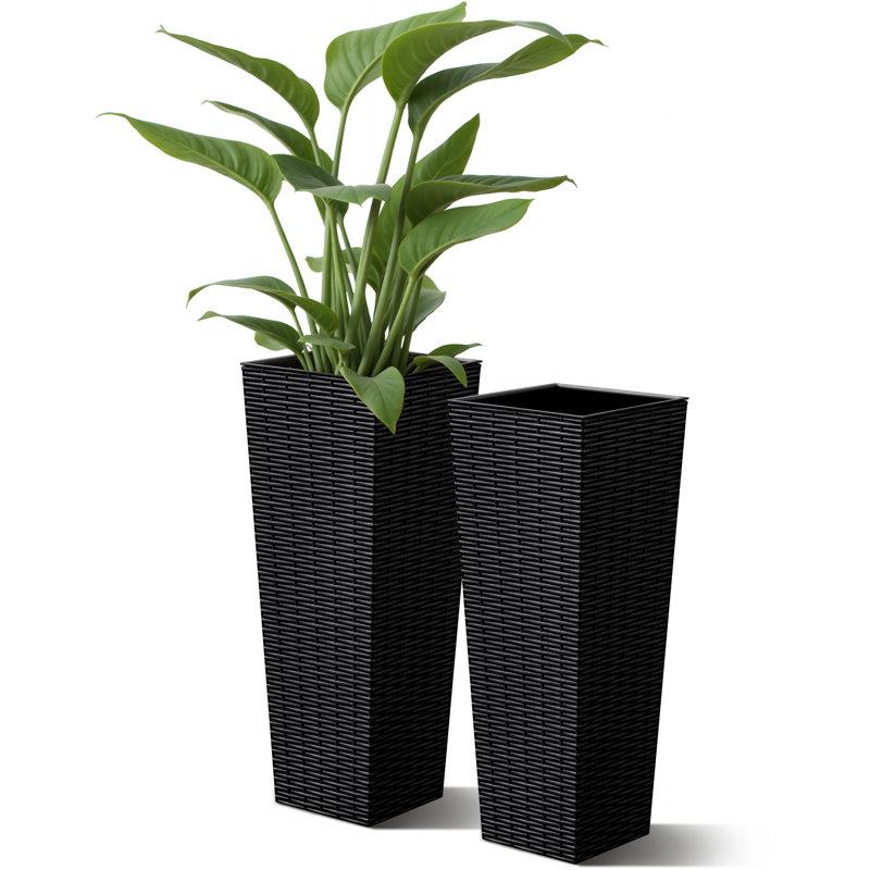 Wayfair 2-piece Premium Imitation Rattan Plastic Planters With Drainage Holes Tall Planter Pots For Indoor & Outdoor Use