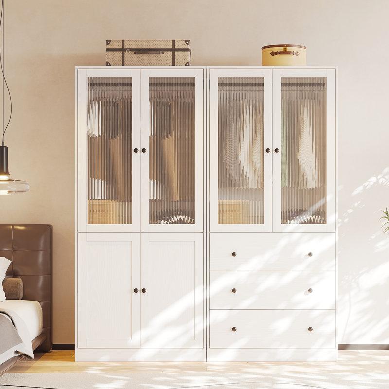 Wayfair 20"D X 63"W X 71"H Modern Armoire With Soft-Close Doors — Fluted Glass Wardrobe Closet With Shelves & Drawers