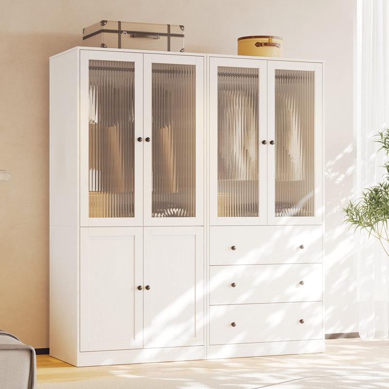 Wayfair 20"D X 63"W X 71"H Modern Armoire With Soft-Close Doors — Fluted Glass Wardrobe Closet With Shelves & Drawers
