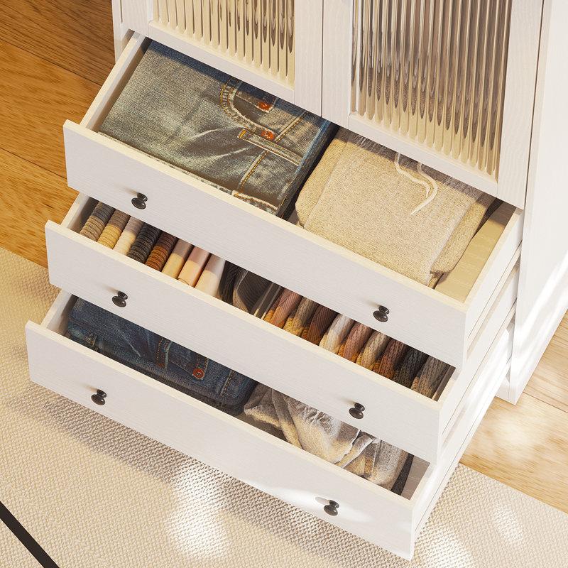 Wayfair 20"D X 63"W X 71"H Modern Armoire With Soft-Close Doors — Fluted Glass Wardrobe Closet With Shelves & Drawers