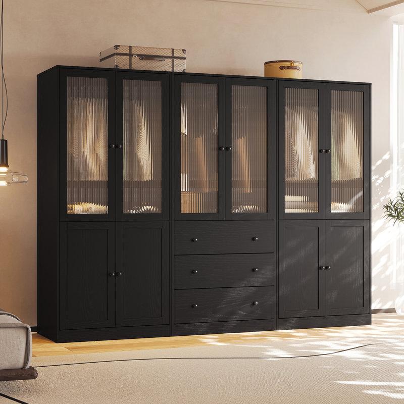 Wayfair 20"D X 94.5"W X 71"H Modern Armoire With Soft-Close Doors — Fluted Glass Wardrobe Closet With Shelves & Drawers