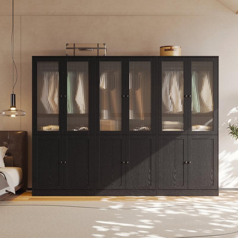 Wayfair 20"D X 94.5"W X 71"H Modern Armoire With Soft-Close Doors — Fluted Glass Wardrobe Closet With Shelves & Drawers