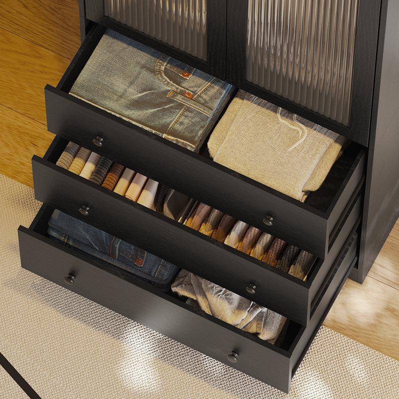 Wayfair 20"D X 94.5"W X 71"H Modern Armoire With Soft-Close Doors — Fluted Glass Wardrobe Closet With Shelves & Drawers