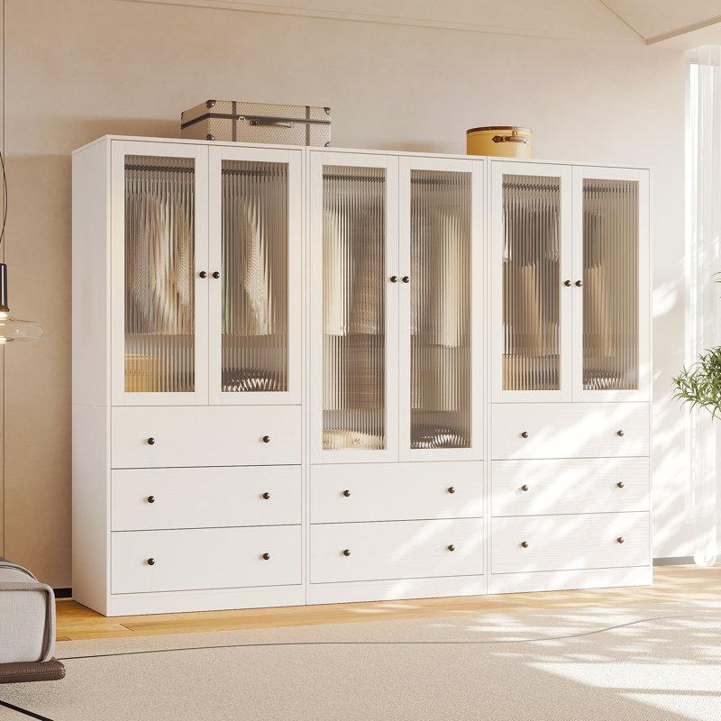 Wayfair 20"D X 94.5"W X 71"H Modern Armoire With Soft-Close Doors — Fluted Glass Wardrobe Closet With Shelves & Drawers