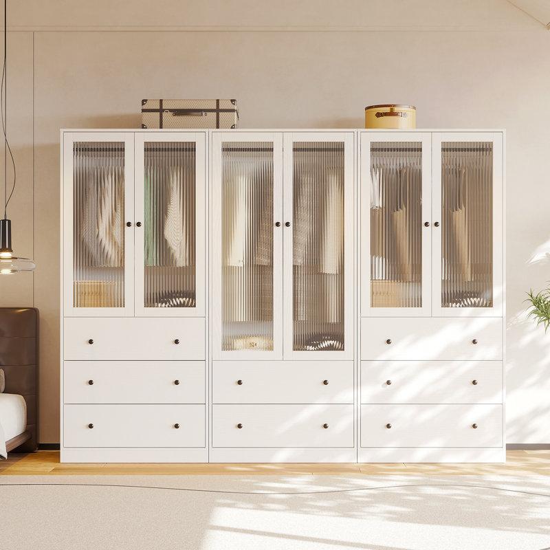 Wayfair 20"D x 94.5"W x 71"H Modern Armoire With Soft-Close Doors — Fluted Glass Wardrobe Closet With Shelves & Drawers