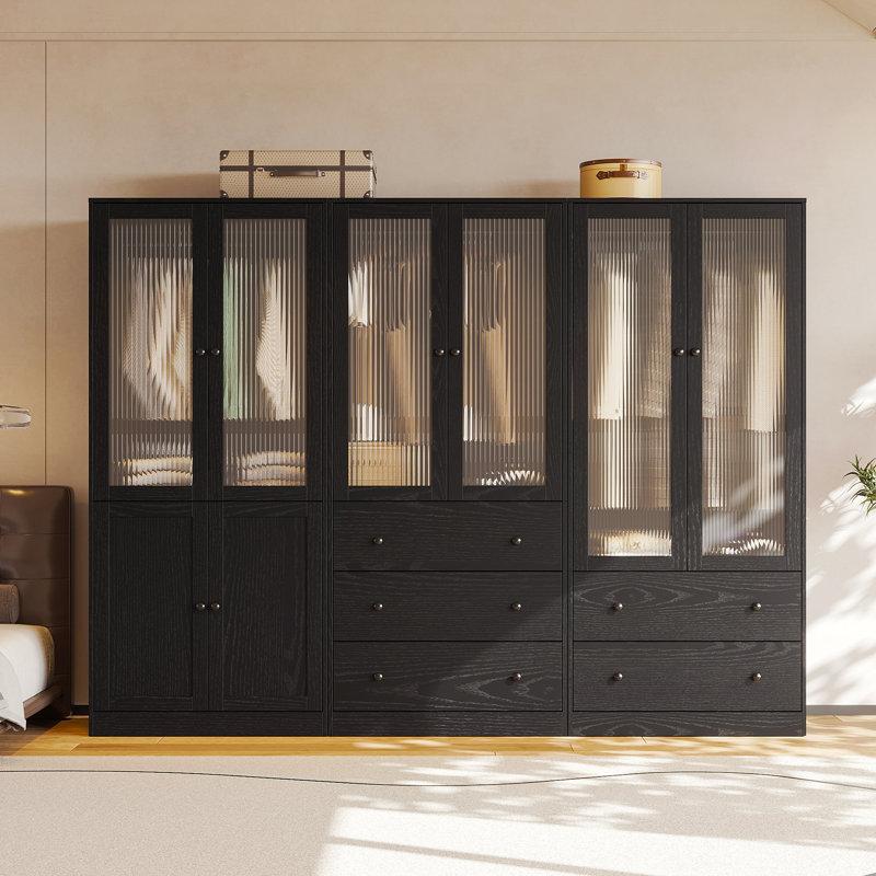 Wayfair 20"D X 94.5"W X 71"H Modern Armoire With Soft-Close Doors — Fluted Glass Wardrobe Closet With Shelves & Drawers