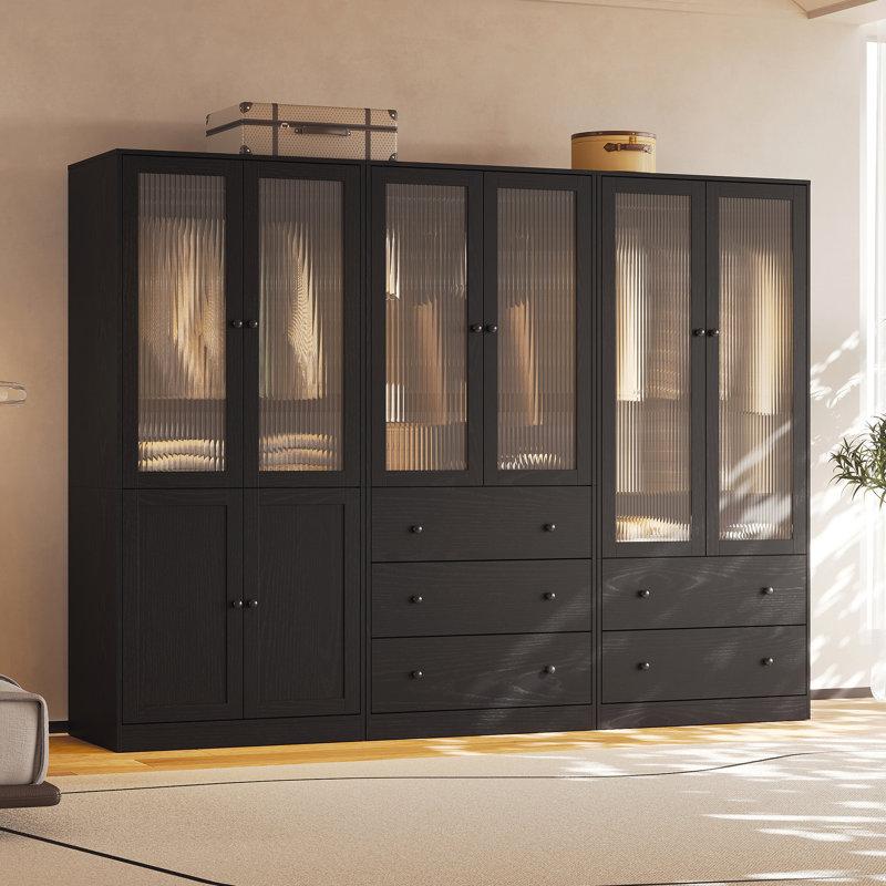 Wayfair 20"D x 94.5"W x 71"H Modern Armoire With Soft-Close Doors — Fluted Glass Wardrobe Closet With Shelves & Drawers