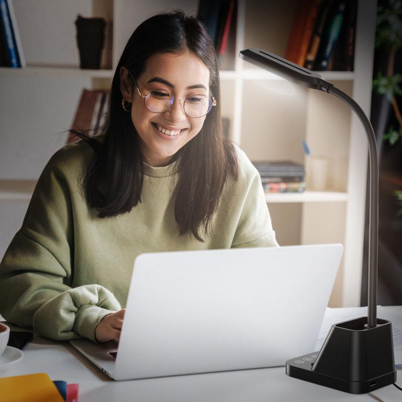 Wayfair 23'' Desk Lamp With USB And Outlet Flexible Gooseneck Table Light For Kids 650LM Phone Mount Pen Holder Timer Settings Study Essentials For College Dorm Room Home Office Bedroom