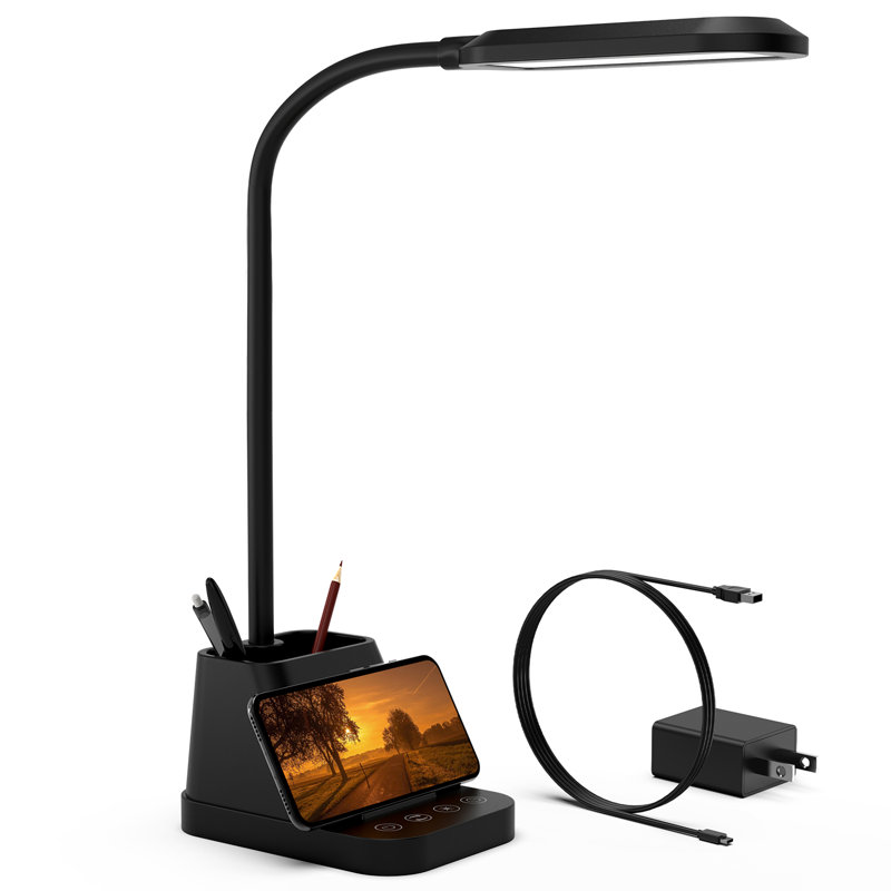 Wayfair 23'' Desk Lamp with USB and Outlet Flexible Gooseneck Table Light for Kids 650LM Phone Mount Pen Holder Timer Settings Study Essentials for College Dorm Room Home Office Bedroom
