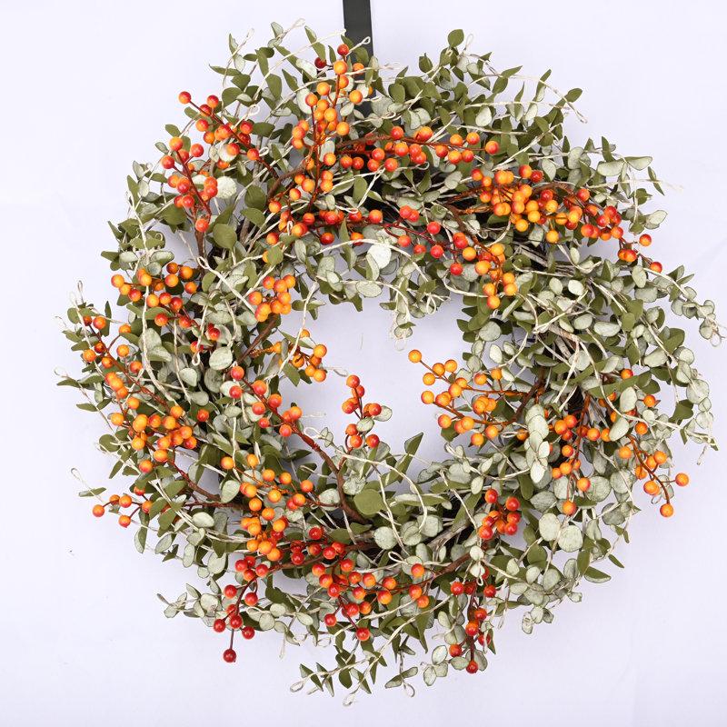 Wayfair 24" Artificial Eucalyptus Berry Thanksgiving Fall Front Door Wreath