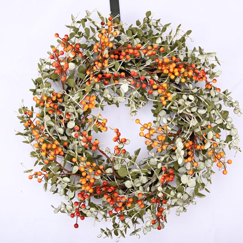 Wayfair 24" Artificial Eucalyptus Berry Thanksgiving Fall Front Door Wreath