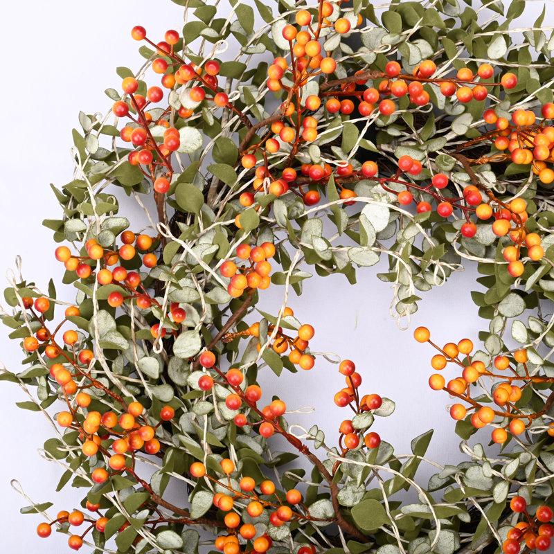 Wayfair 24" Artificial Eucalyptus Berry Thanksgiving Fall Front Door Wreath