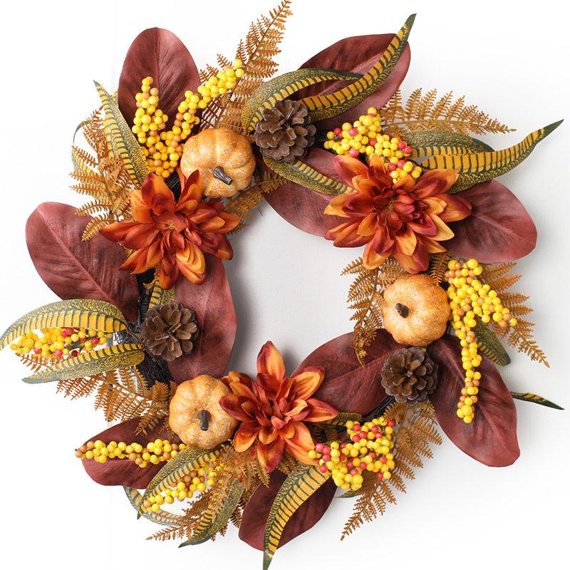 Wayfair 24'' Fall Harvest Wreath with Pumpkins Pinecones & Autumn Leaves – Thanksgiving Front Door Decoration