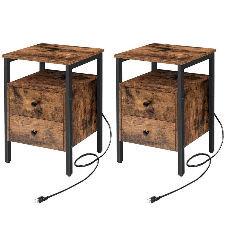 Wayfair 24'' Tall 2 - Drawer Iron Nightstand With Storage And Built-In Outlets (Set Of 2)