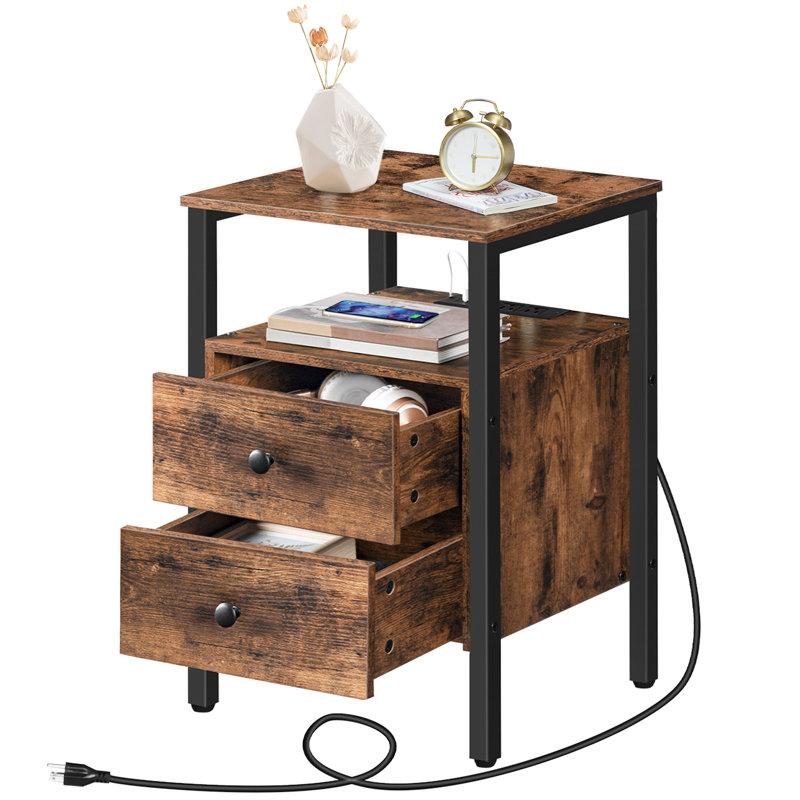Wayfair 24'' Tall 2 - Drawer Iron Nightstand With Storage And Built-In Outlets (Set Of 2)