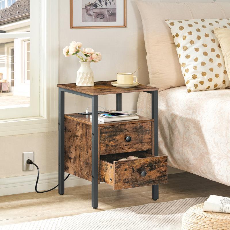 Wayfair 24'' Tall 2 - Drawer Iron Nightstand With Storage And Built-In Outlets (Set Of 2)