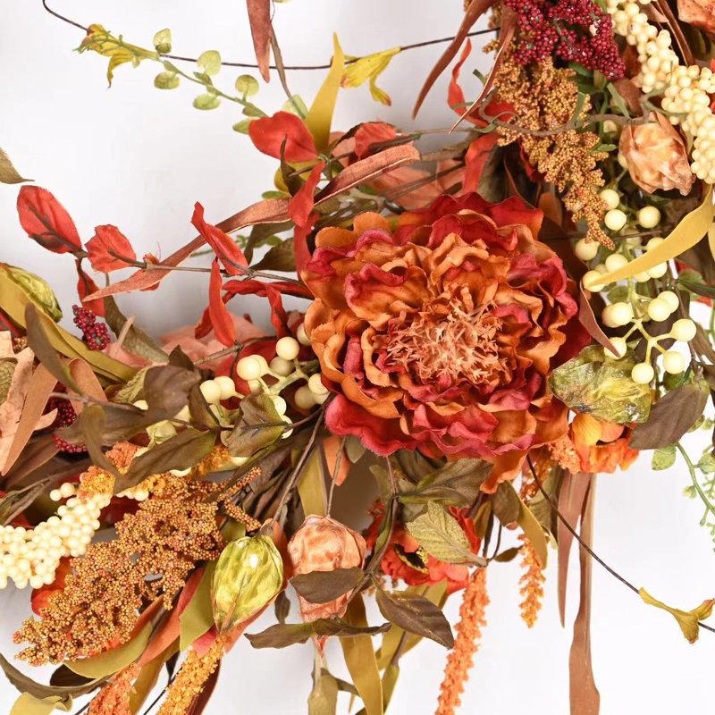 Wayfair 26" Fall Thanksgiving Day Peony Floral Wreath For Front Door