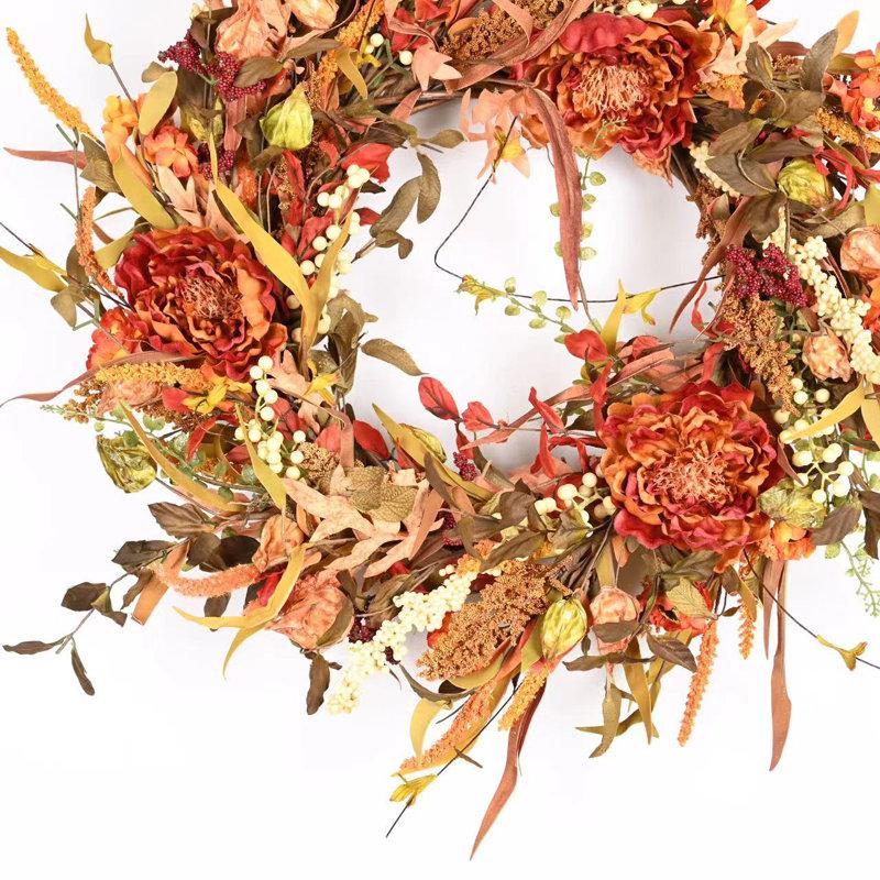 Wayfair 26" Fall Thanksgiving Day Peony Floral Wreath For Front Door